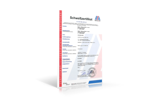 Schweiß­zertifikat EN 1090-2:2008+A1:2011